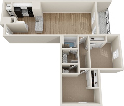 Floor plan for 2 beds, 1 bath, 904 sqft